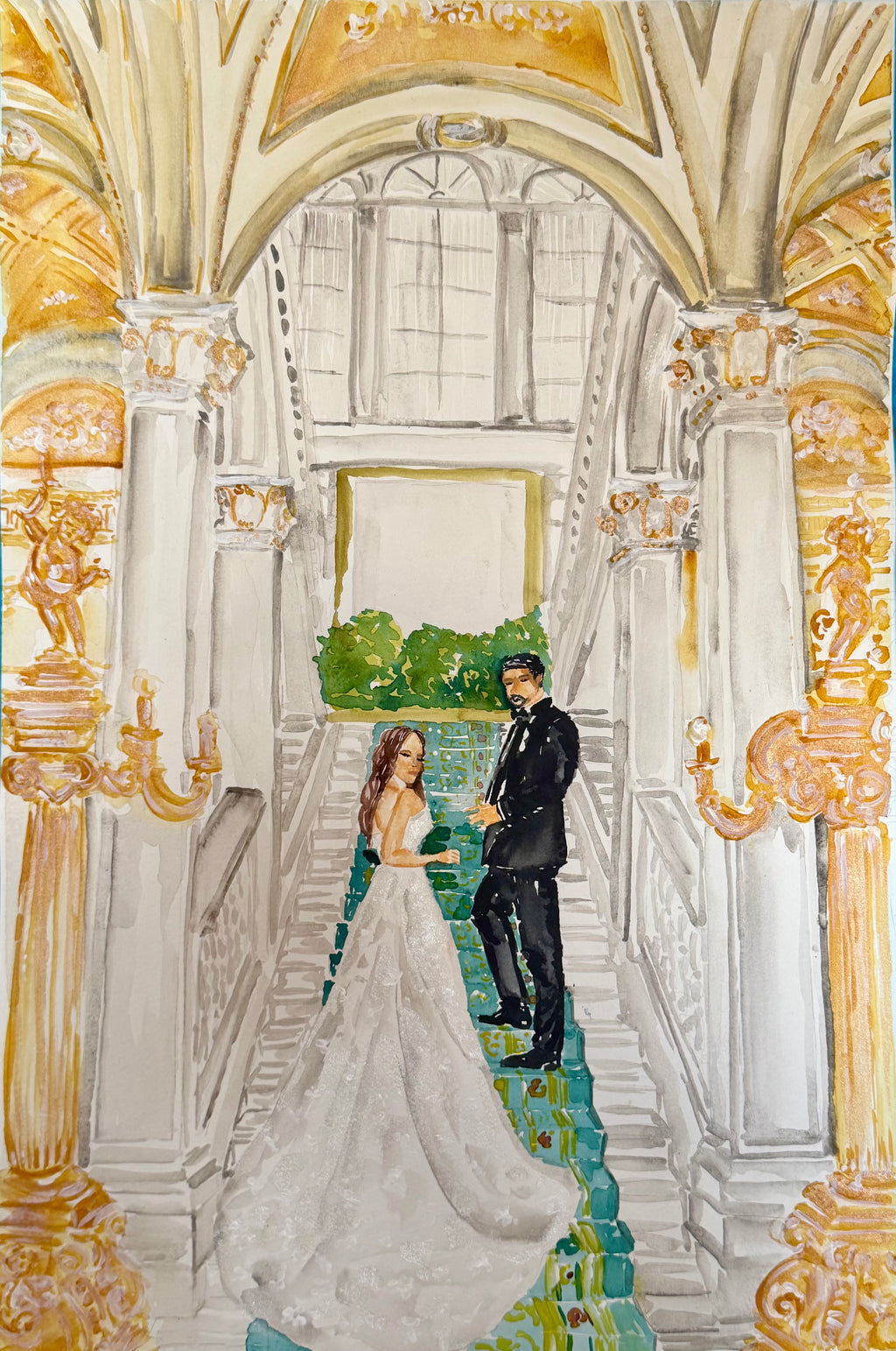 Custom Couple Watercolor Painting – Fine Art Wedding Portrait